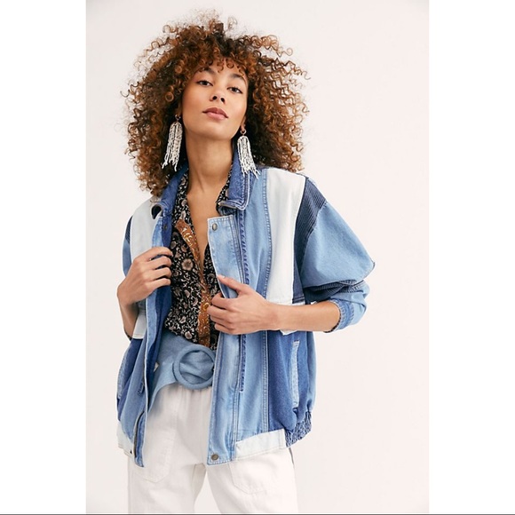 Free People Jackets & Blazers - SOLD Free people Panel Denim Bomber Jacket